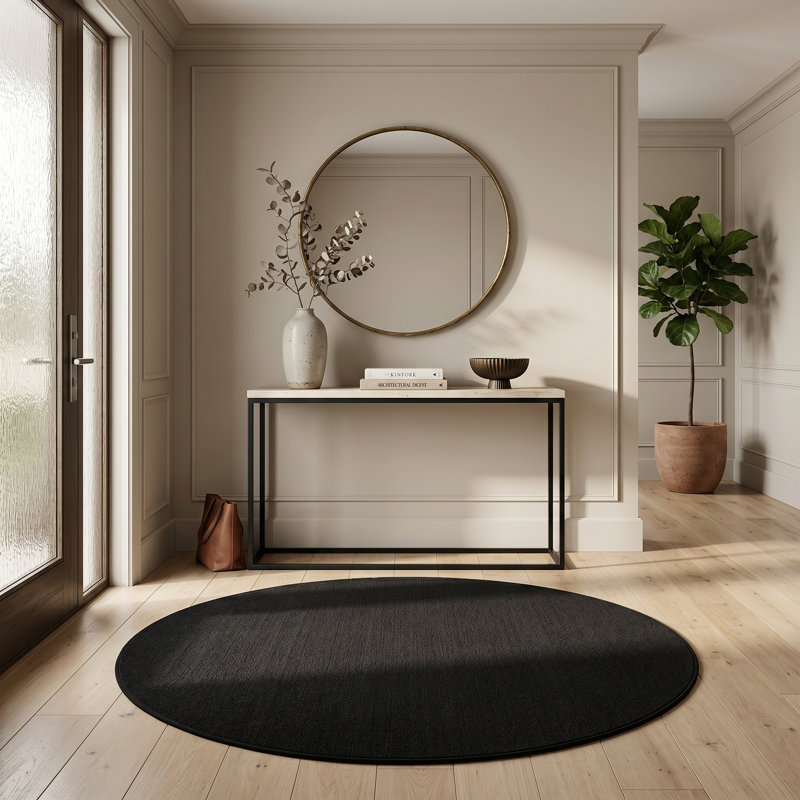 4' X 4' Black Round Non Skid Indoor Outdoor Area Rug