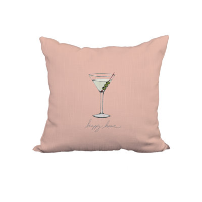 Martini Glass Happy Hour Pale Square Cotton Pillow Cover & Insert