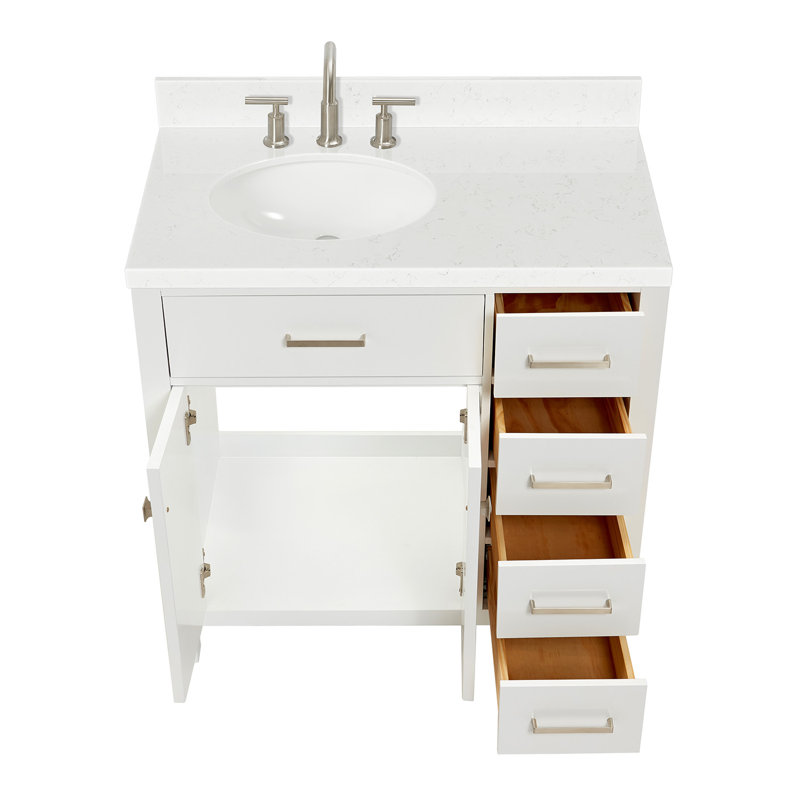 Ensemble de meuble-lavabo simple Macnair avec quartz Carrara blanc, Blanc, Ovale, 36"