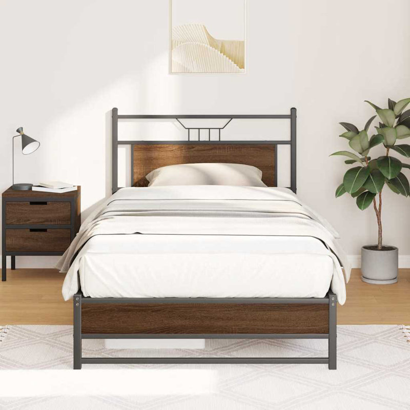 Bed Frame Without Mattress Engineered Wood, 107 x 203cm, Brown Oak