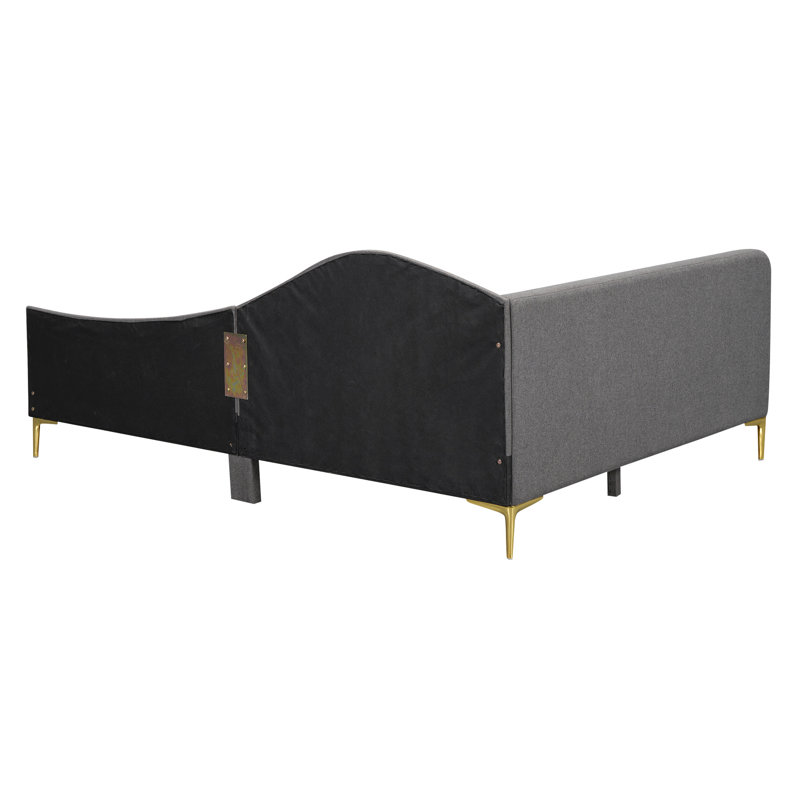Lit de jour rembourré gris avec lit double, tête de lit, accoudoirs et pieds de soutien ferme - Taille confortable de la base de repos et confort à long terme