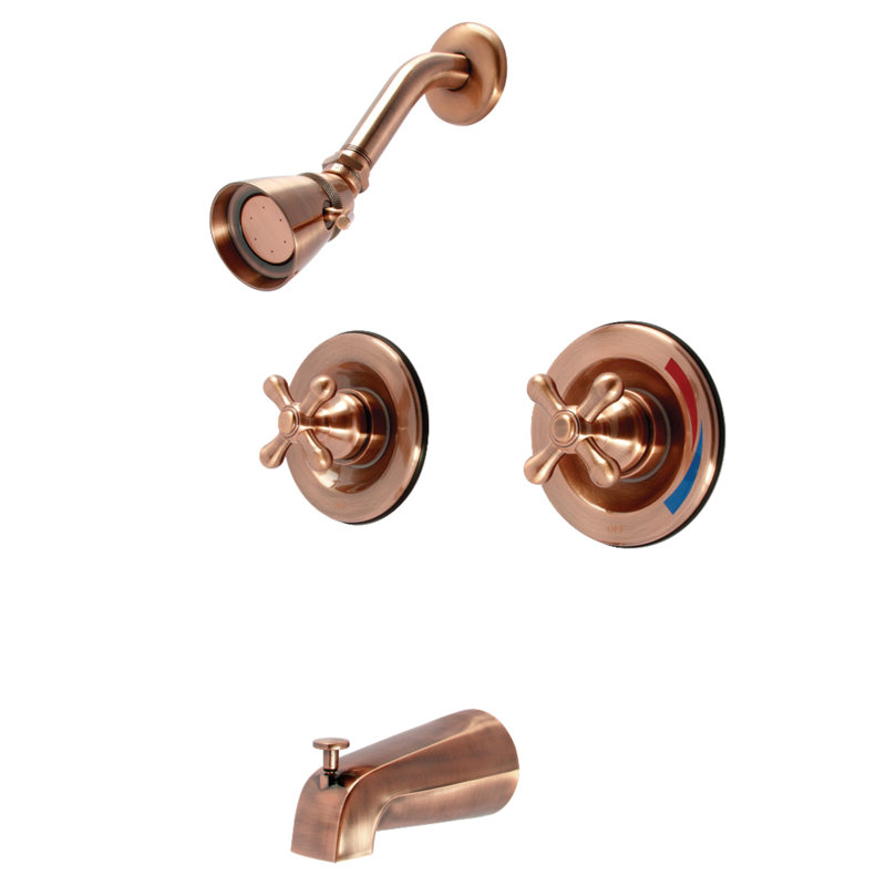 Kingston Brass Vintage Double-Handle Pressure Balanced Tub and Shower Faucet, Polished Brass
