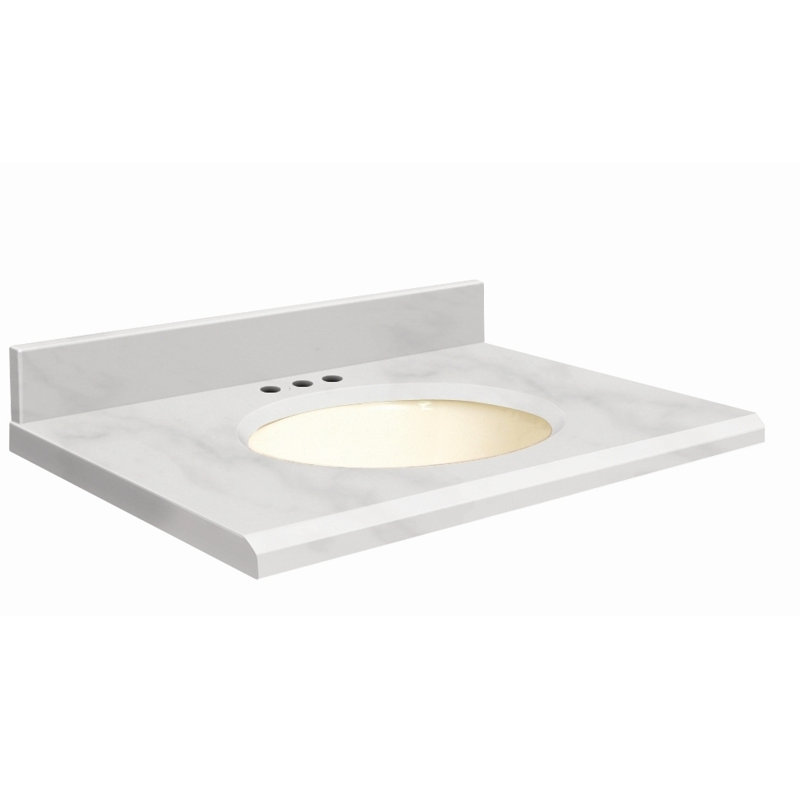 Dessus de salle de bain simple 37 po meuble-lavabo, Marbre de Carrare blanc, Décalé de 8 po, Blanc