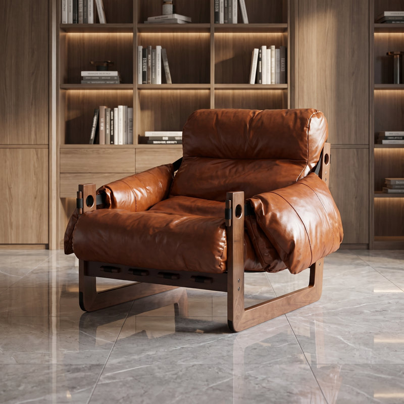 Fauteuil inclinable en cuir ciré huilé de 27,4 pouces de large avec dossier inclinable et rembourrage moelleux