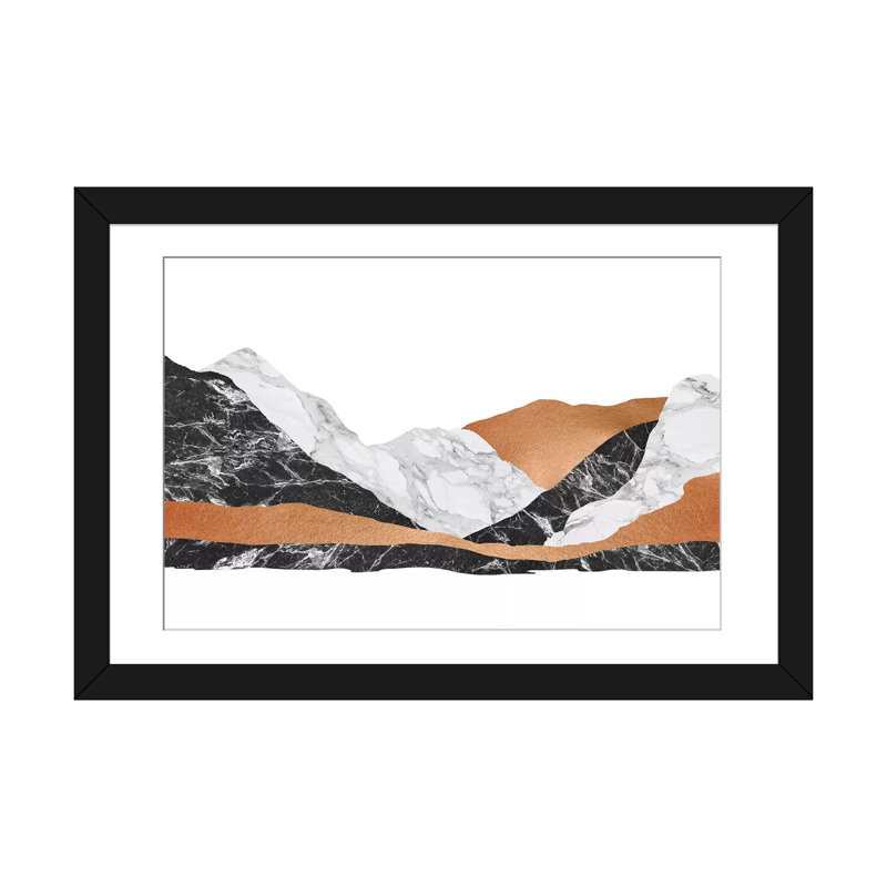 «Marble Landscape I», impression sur toile, H 16 po x l 24 po x P 1 po, Papier d'art encadré noir, Blanc