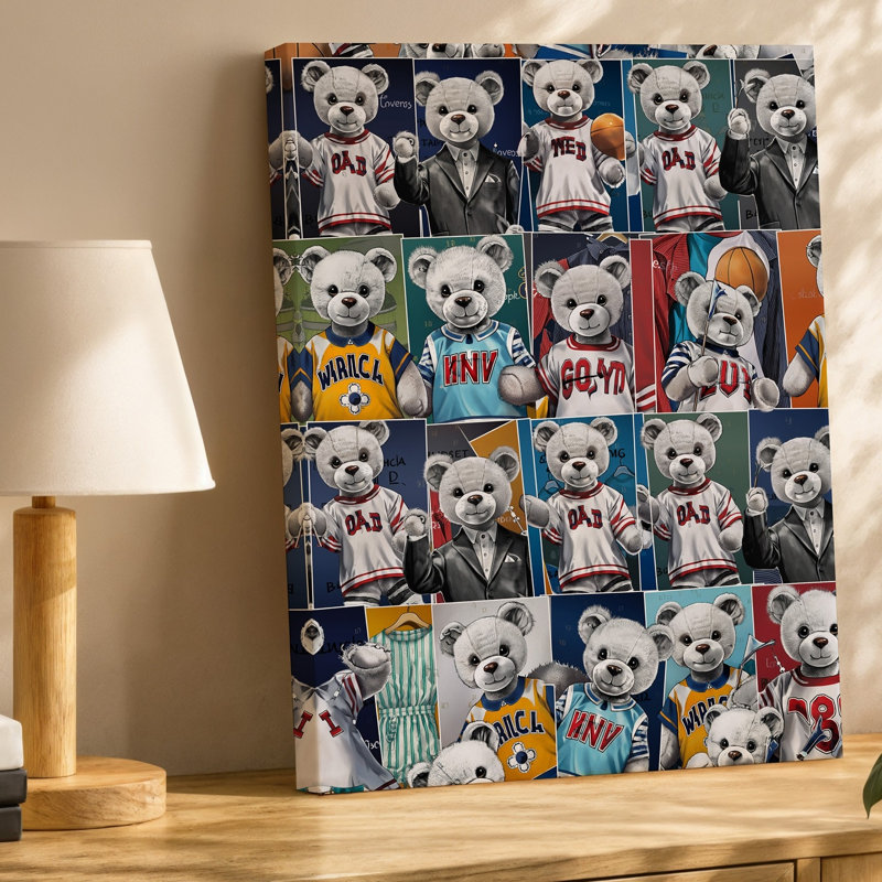 Toile «A Vibrant Densely Packed Brage Brims With Styled Bears», art mural unique orné d'une toile éclectique