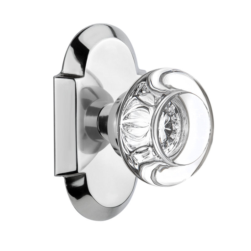 Plaque Cottage avec poignée ronde en cristal transparent, Chrome brillant