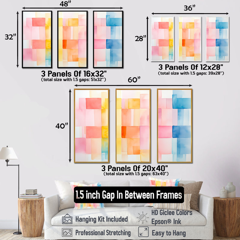 Paster Color Cubes Patterns III - art mural géométrique, Cadre flottant noir, H 40 po x l 61 po x P 1 po