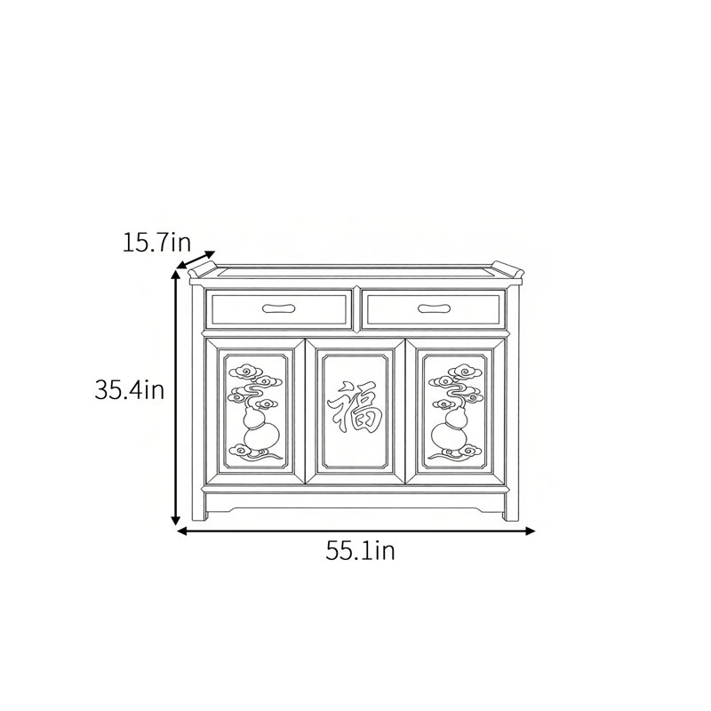 Buffet luxueux rétro de style chinois, 35.4" H x 55.1" W x 15.7" D