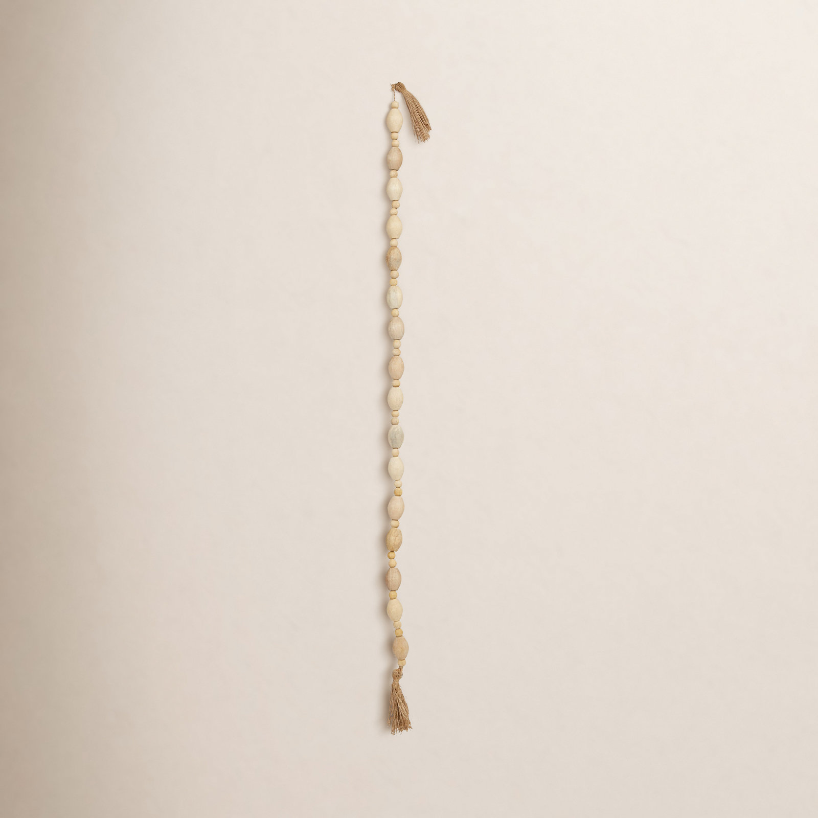 Mango Wood Bead Garland with Jute Tassels