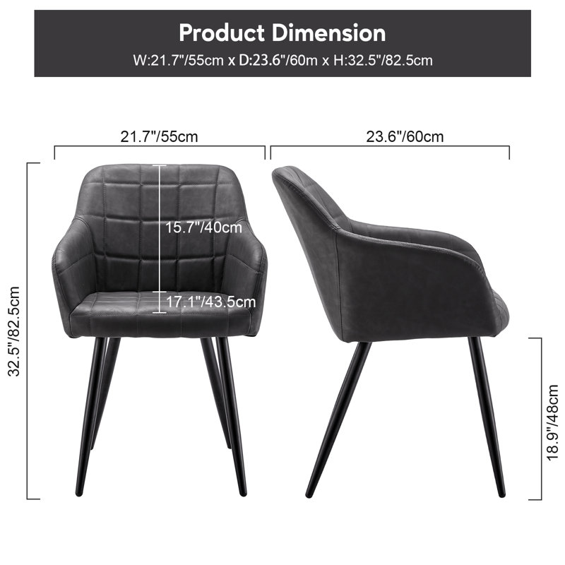 48cm H Upholstered Metal Armchair, Grey