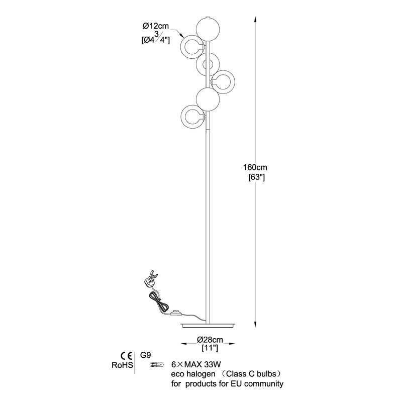 Keansburg 160cm Traditional Floor Lamp, Chrome
