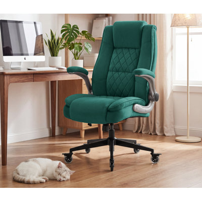 High Back Velvet Executive Office Chair, Ergonomic Desk Chair with Adjustable Lumbar Support, 350 lbs Heavy Duty Fabric Computer Chair with Adjustable Back Tilt, Lockable Wheels & Padded Armrests for Home Office