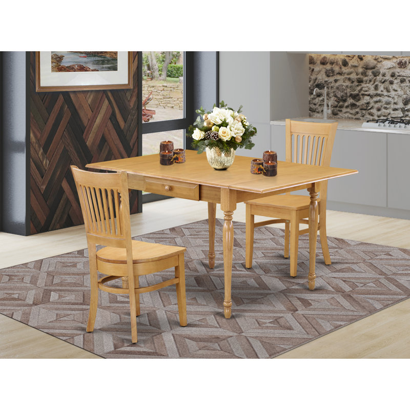 Ensemble de table de salle à manger en bois massif avec plateau Dropleaf, Chêne brun naturel, Chêne brun naturel