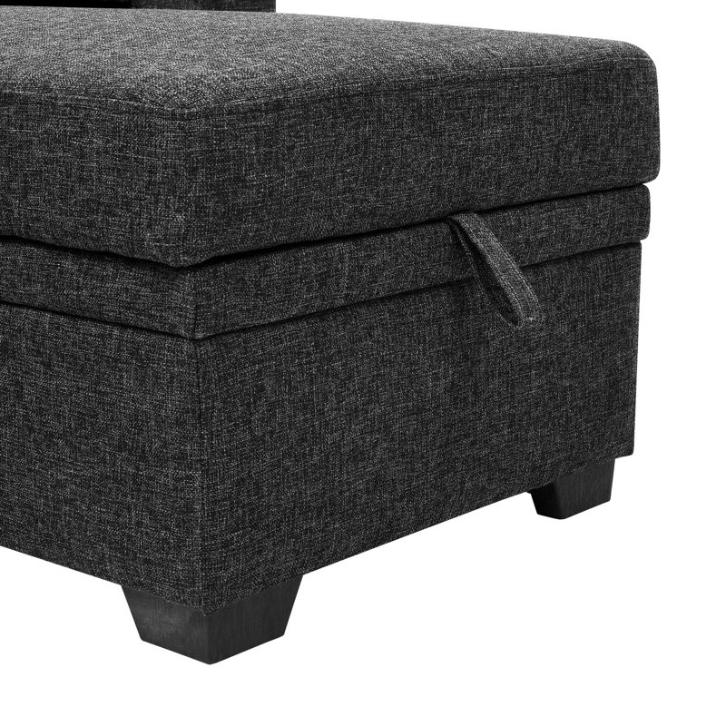 Canapé modulaire en lin gris anthracite de 76,5 po avec lit escamotable, méridienne réversible et rangement, détails, fermeté moyenne, savoir-faire facile à installer, installation facile
