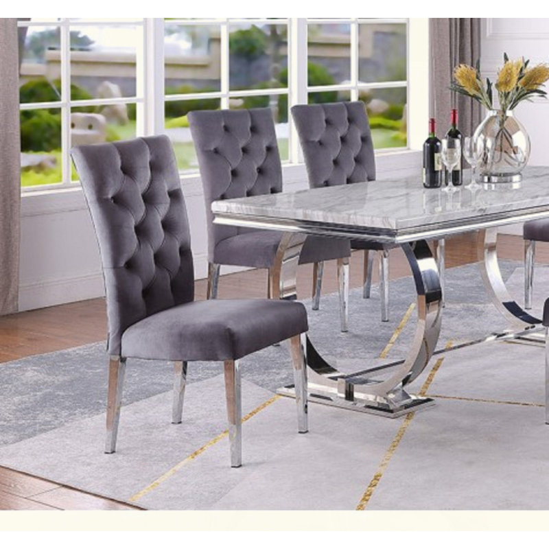 Ensemble de chaises de salle à manger rembourrées Modern Velvet, Gris, Argent argent