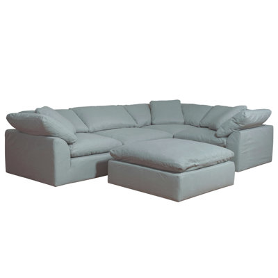 Cloud-Inspired 132" 5 Piece Oversized Deep Lounge Slipcovered Modular Corner Sectional with Ottoman | Performance Fabric Washable Water-Resistant Stain-Proof | Deep-Seating Down-Filled Couch | Plush Cushions, Modern Design