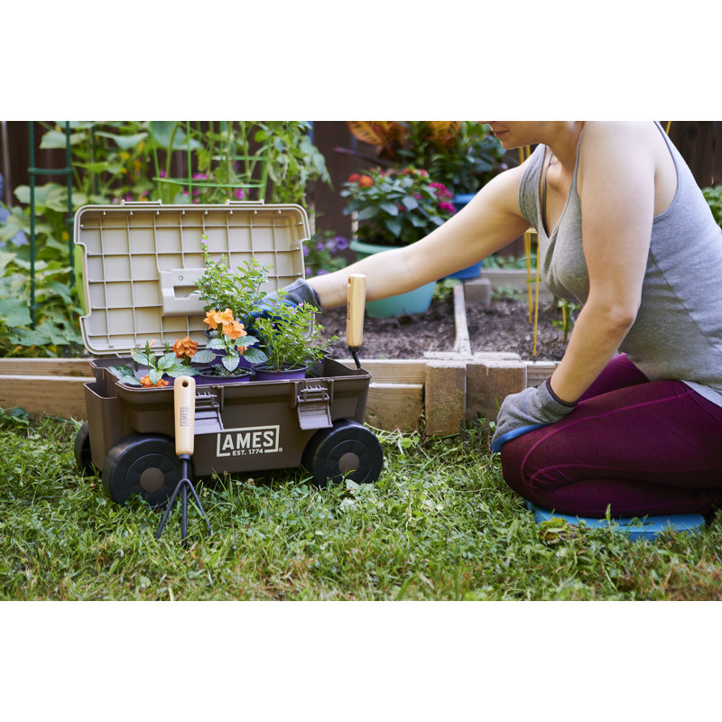 Brown and Beige Plastic Rolling Garden Storage Cart