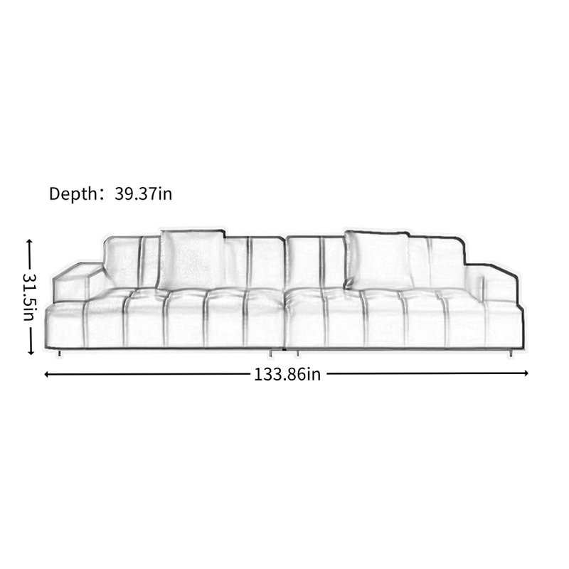 Simple Straight - row Piano - key Sofa, 31.5" H x 133.86" W x 39.37" D
