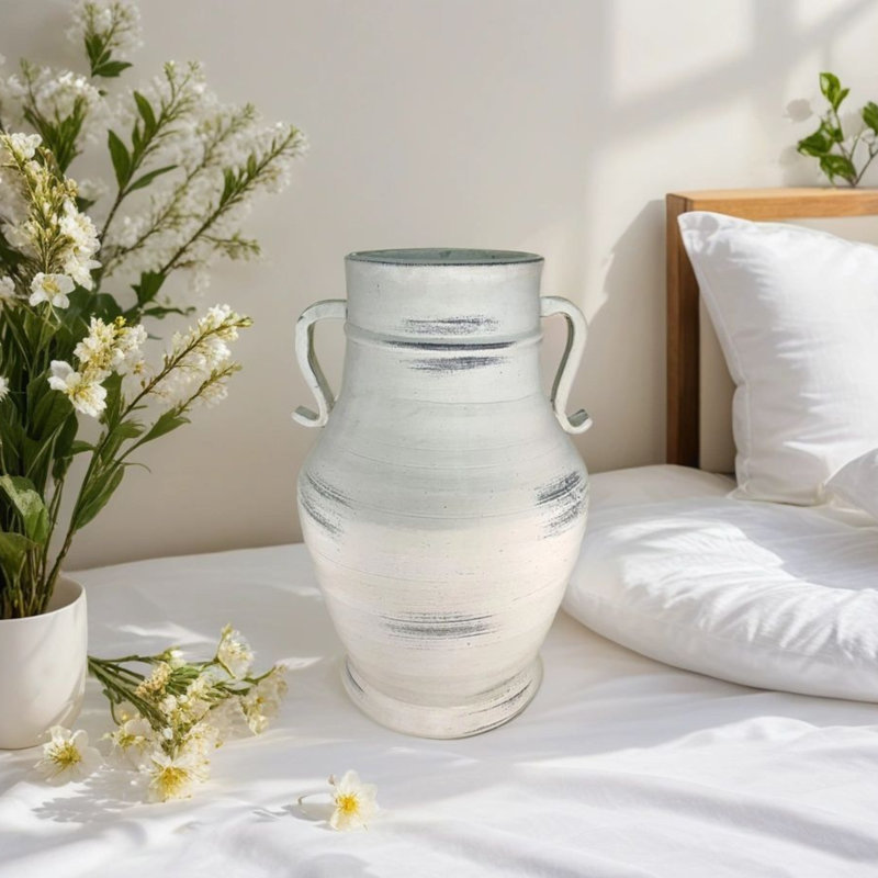 Barrel Shaped Ceramic Table Vase, 12" H x 7" W x 8" D