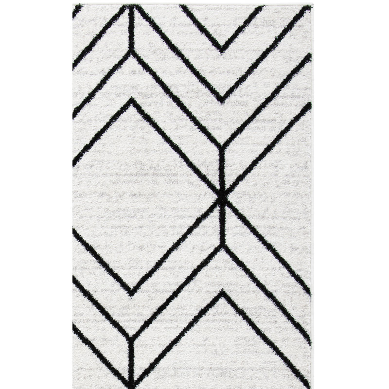 Cargian Geometric Light Gray/Black Area Rug, Runner 2'6" x 10'