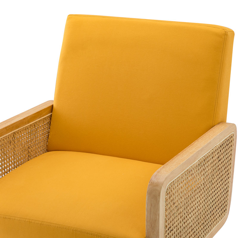 Mayenne Upholstered Accent Chair with Rattan Arms, Mustard Velvet