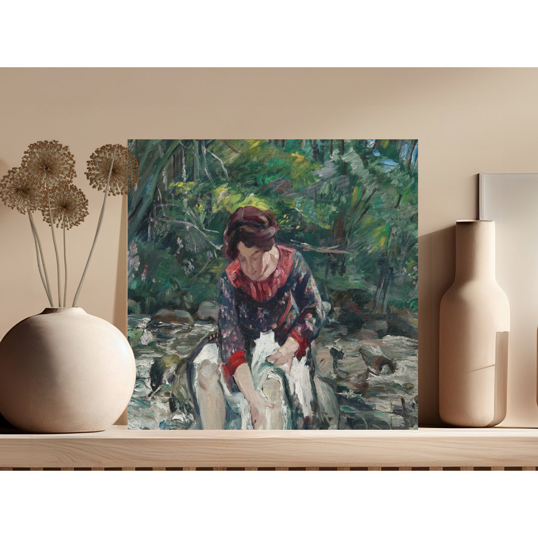 Woman Washing Canvas Wall Art, Gallery Wrapped Matte Print, Ready to Hang, Archival Quality, Impressionist Art, River Scene, Home Decor