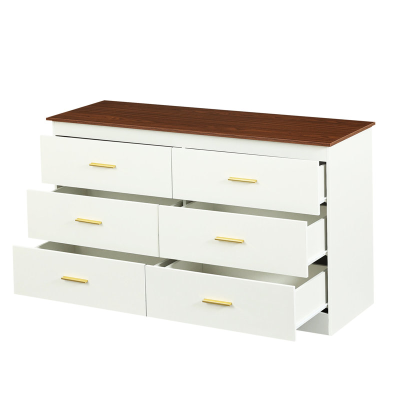 Buffet de rangement, imperméable, 3 + 3 tiroirs, brun et blanc, papier importé pour buffet de salon, grattoir