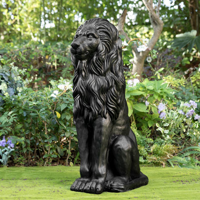 36.25"H Oversized MGO Guardian Sitting Lion Garden Statue-Black