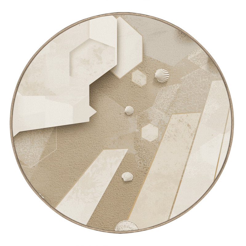 Machine Washable Peksenak Coastal Geometric Rug in Beige – Beige Binding, 3' Round