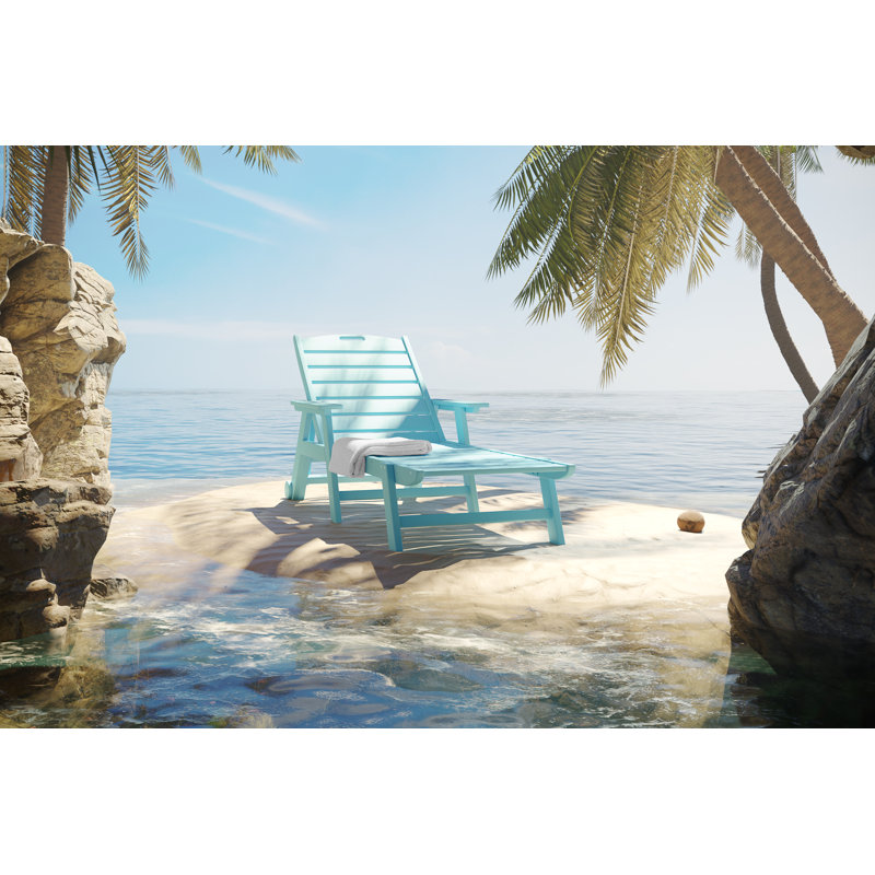 Chaise longue à dossier réglable Clairan, Blanc Destin / bleu sarcelle Shores