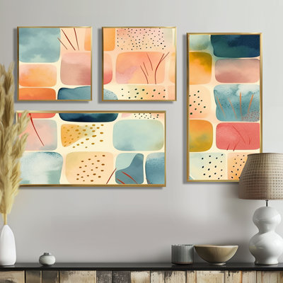 Motif orange amusant de formes III - art mural orange 4 pièces