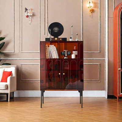 Modern Acrylic and Carbon Steel Accent Cabinet