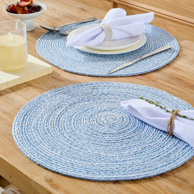 4-pack, Two Tone Cotton 15" Round Woven Placemat Sets