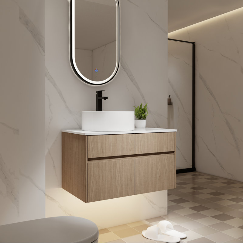 Ensemble de meuble-lavabo simple 32 "avec lavabo en céramique et portes à fermeture douce, Noyer fumé