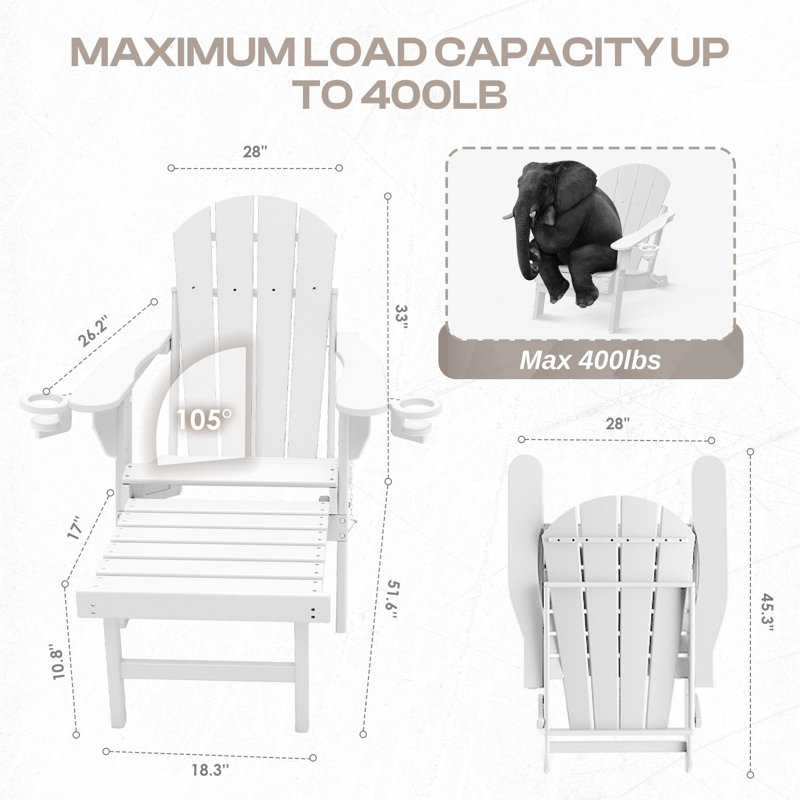 Hdpe Folding Adirondack Chair With Ottoman, White