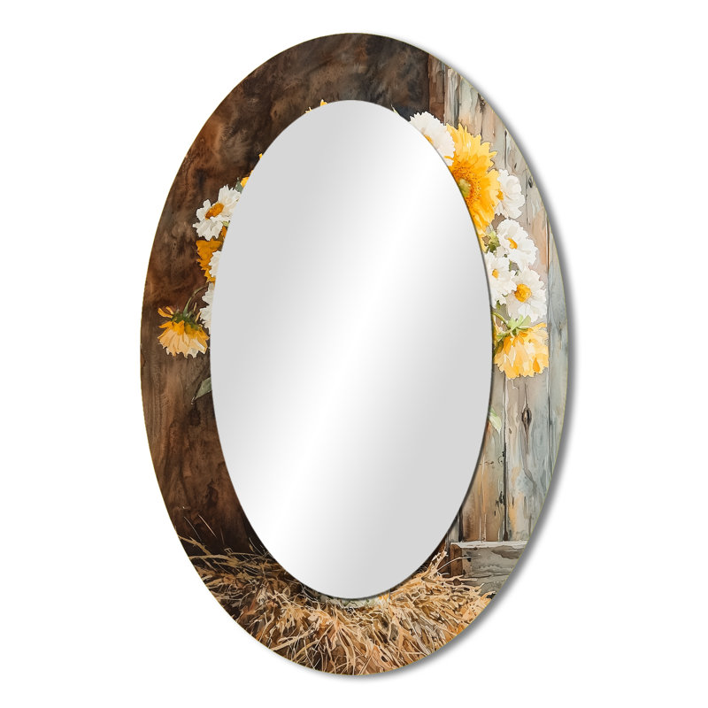 Sunflower And Peony Bouquet At The Farm II - Traditional Oval Wall Mirror, 36" x 24"