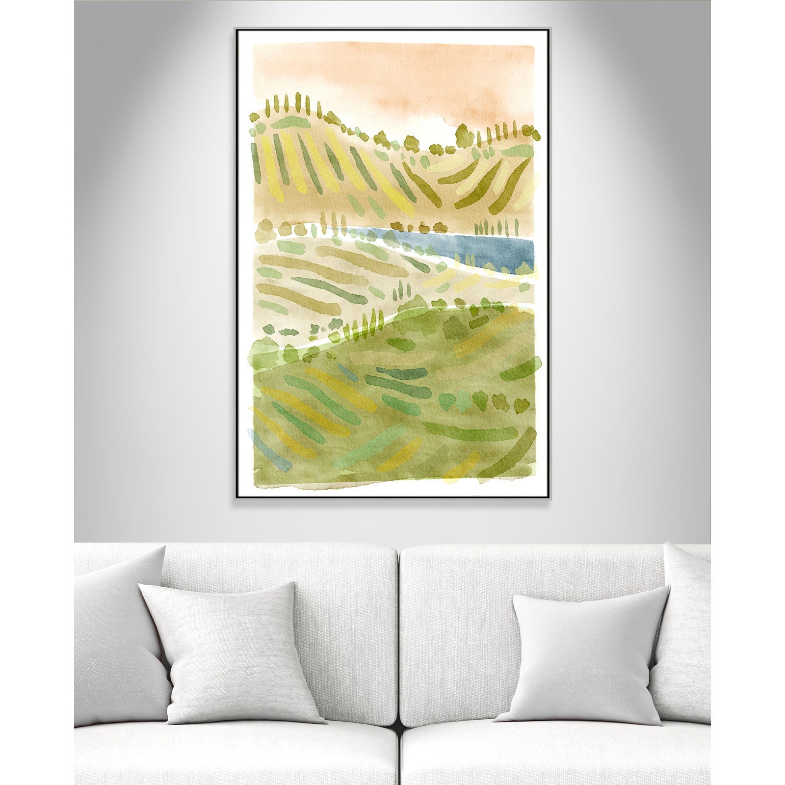 Tuscan Countryside Print, Silver Floater Framed Canvas, No Mat, 61.5" H x 41.5" W x 2" D