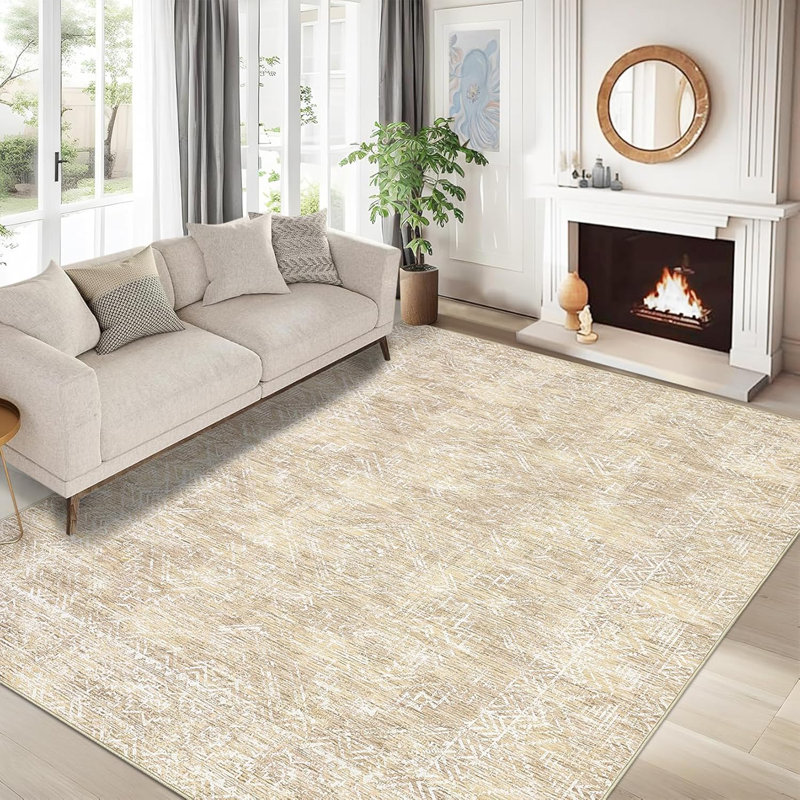 Area Rug 4X6 - Washable Boho Geometric Non-Slip Entryway Rug, Neutral Farmhouse Living Room Rug Soft Throw Rugs For Entrance Hallway Bedroom Kitchen Nursery, Beige