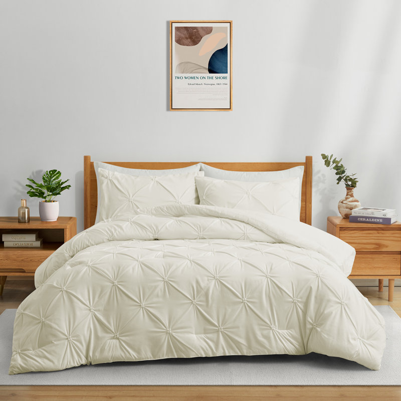 Box Stitch Geometric Shapes Comforter, Full Comforter + 2 Additional Pillowcases, Cream
