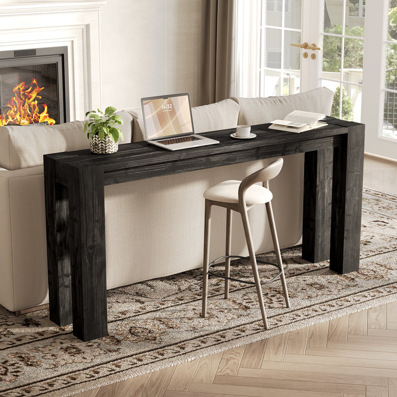 Console 70,9 po en bois massif, table d'entrée noire pour couloir