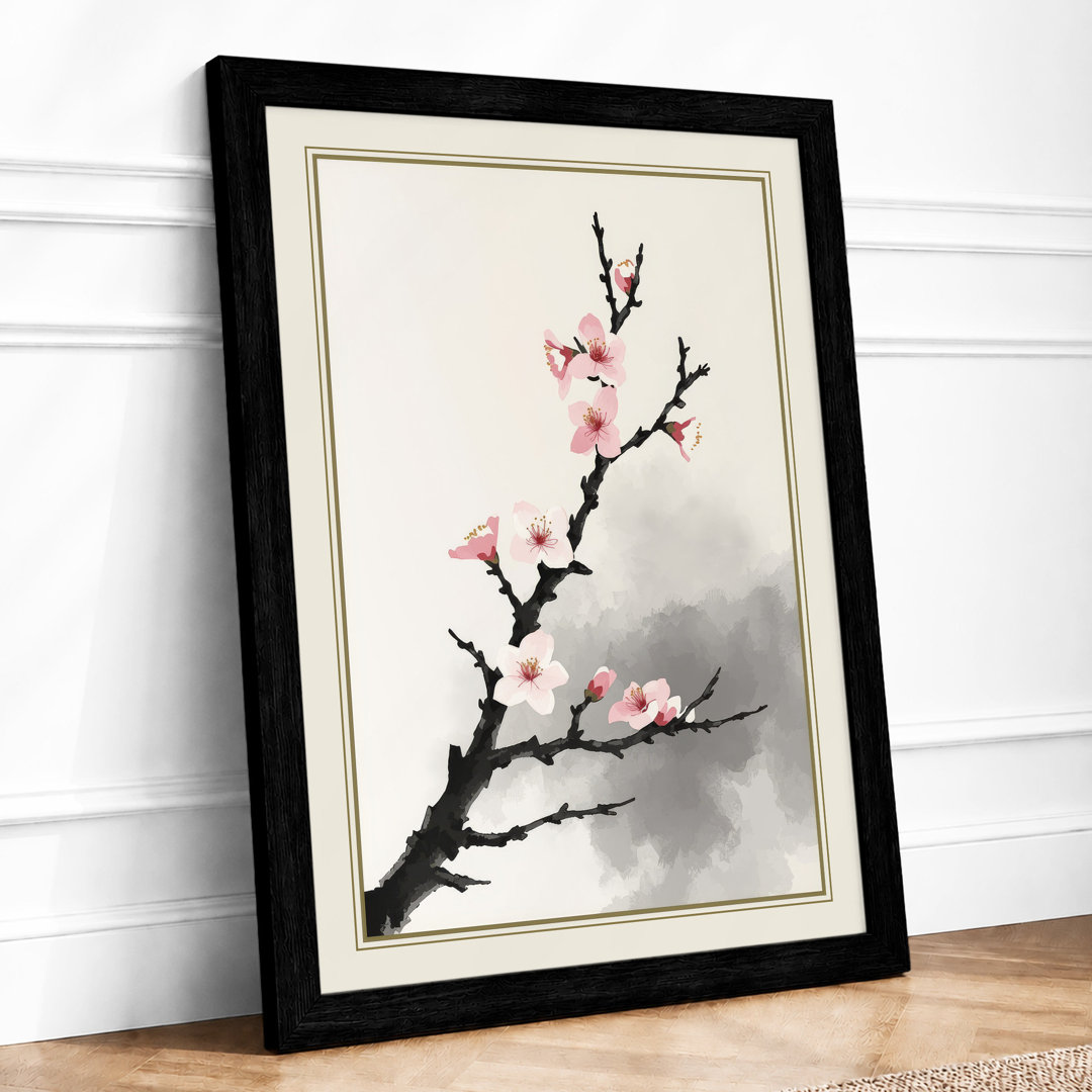 Moonlit Cherry Blossom Japandi - Framed Print