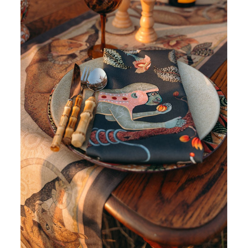 Monkey Tales Table Runner - Linen, 94" L, Stone