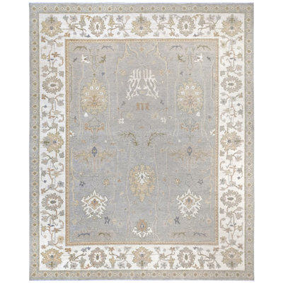 Tapis bleu clair et ivoire noué à la main de haute qualité