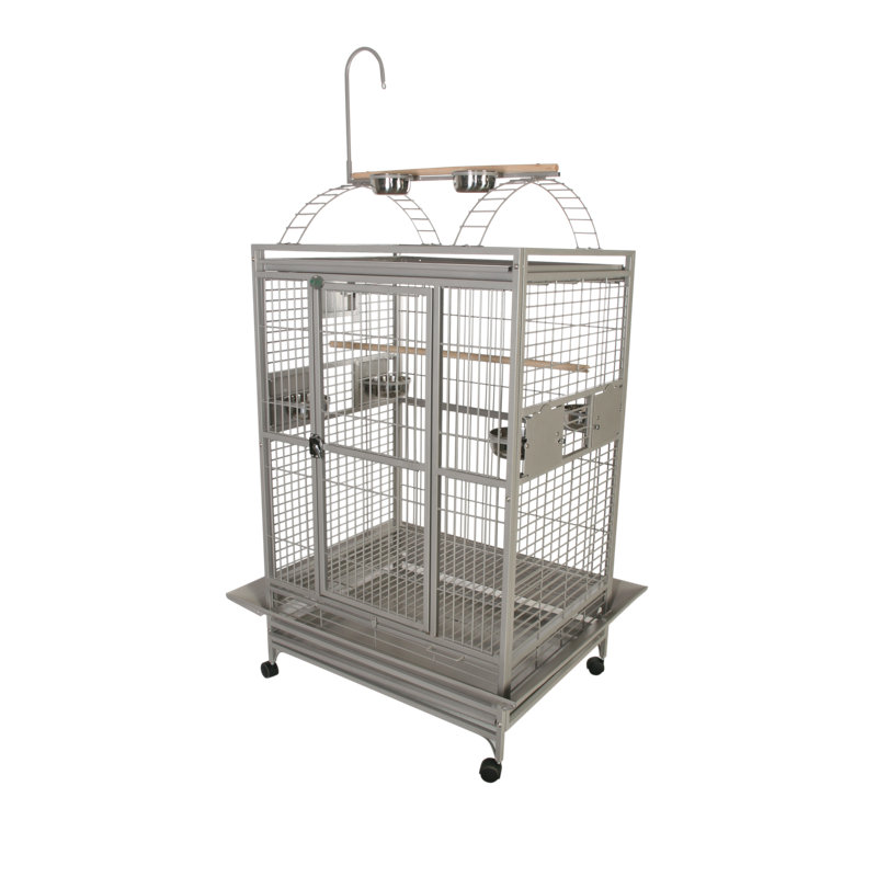 Chiani 66'' Iron Play Top Floor Bird Cage with Wheels, Platinum