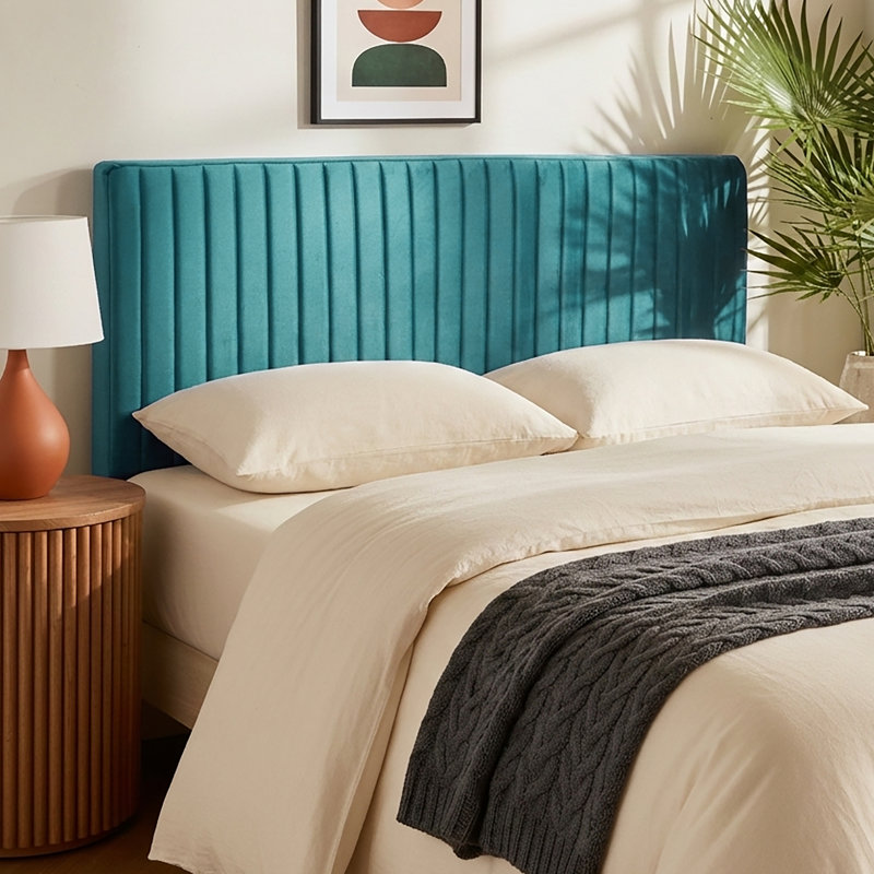 Nestl Chastelyne Velvet Upholstered Easy Assemble Wall Mounted Headboard, Teal, Queen