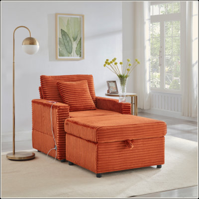 Canapé confortable moelleux en velours côtelé, espace de rangement pour une grande chaise simple, méridienne moelleuse avec repose-pieds et table, convient pour une chambre de repos, un appartement