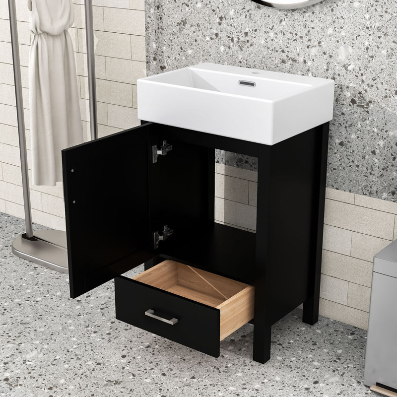Space-Saving Bathroom Vanity with Sink, Soft-Close Features and Wood Frame, Black