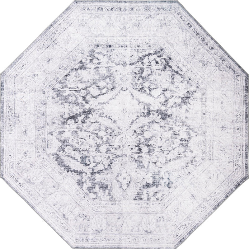 Tapis oriental gris anthracite / ivoire Heyde, Octogone 7 pi 6 po x 7 pi 6 po