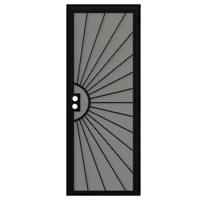  80 Inch Security Screen Door – Perforated Mesh Steel with Rust-Resistant Finish and Dual-Bore, Reversible Left or Right in Black